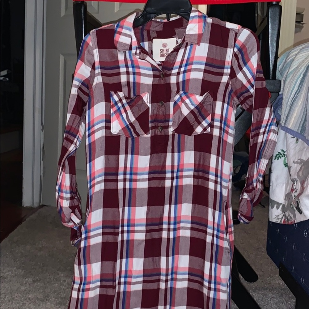 Red plaid shirt dress